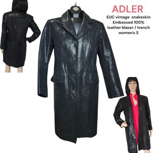 Vintage 90's Adler snakeskin embossed 100% leather Black trench coat women's S